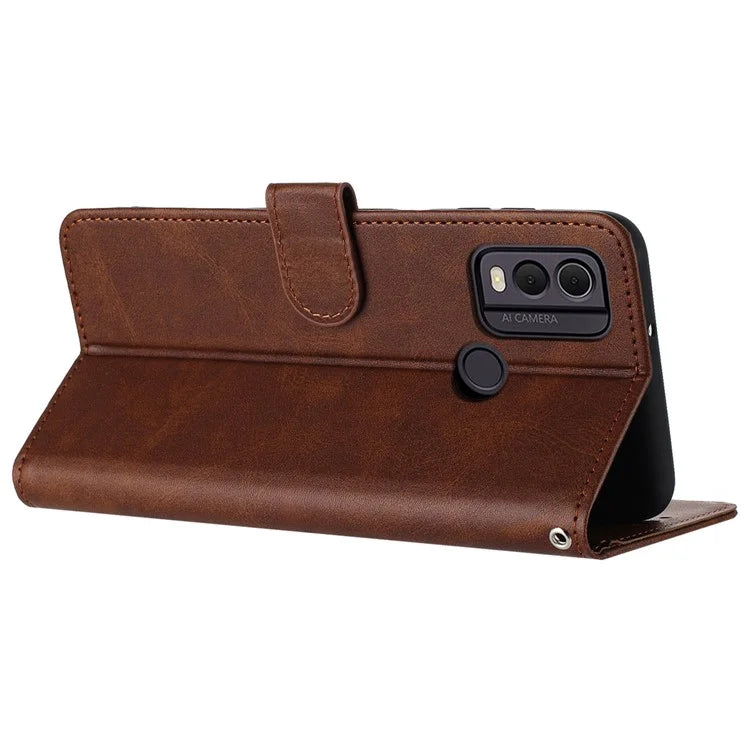 For Nokia C22 Cell Phone Case Solid Color Flip Stand PU Leather Wallet Cover with Strap