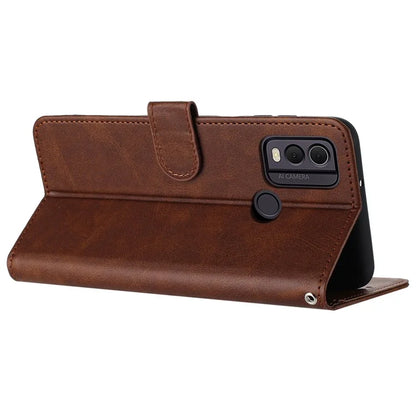 For Nokia C22 Cell Phone Case Solid Color Flip Stand PU Leather Wallet Cover with Strap