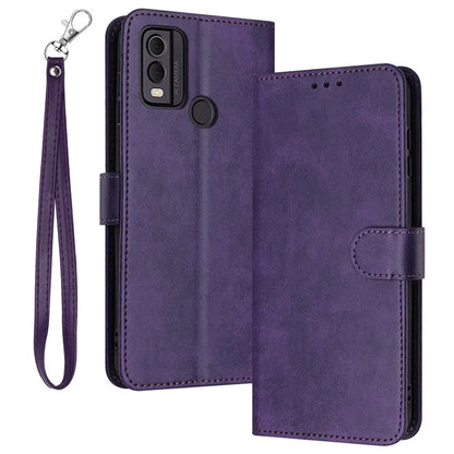 For Nokia C22 Cell Phone Case Solid Color Flip Stand PU Leather Wallet Cover with Strap