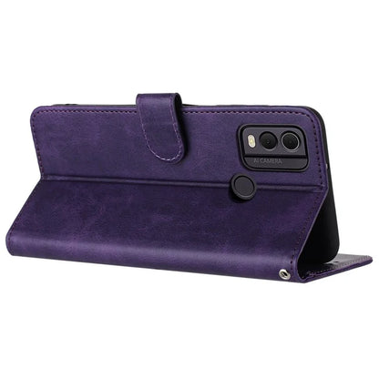 For Nokia C22 Cell Phone Case Solid Color Flip Stand PU Leather Wallet Cover with Strap
