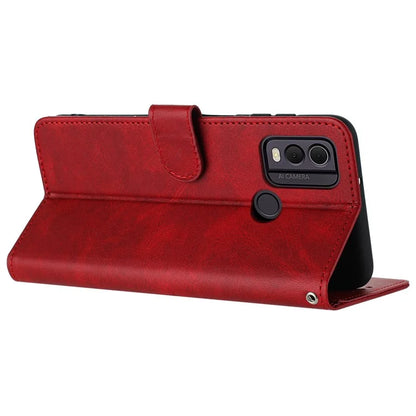 For Nokia C22 Cell Phone Case Solid Color Flip Stand PU Leather Wallet Cover with Strap