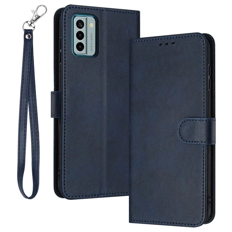 For Nokia G22 Cell Phone Cover Calf Texture PU Leather + TPU Case with Wrist Strap