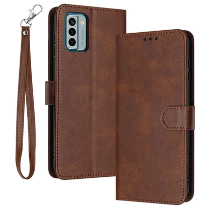 For Nokia G22 Cell Phone Cover Calf Texture PU Leather + TPU Case with Wrist Strap