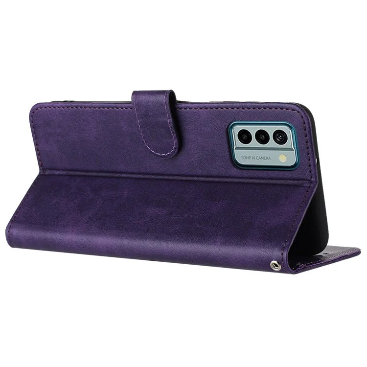 For Nokia G22 Cell Phone Cover Calf Texture PU Leather + TPU Case with Wrist Strap