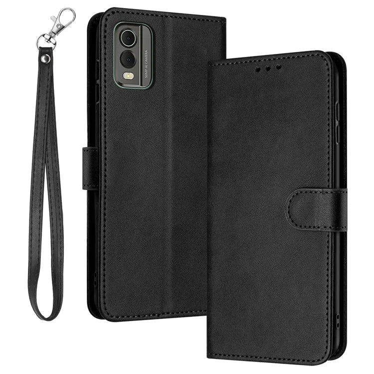 For Nokia C32 (TA-1534) Calf Texture PU Leather + TPU Case Phone Cover with Strap