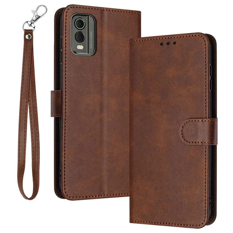 For Nokia C32 (TA-1534) Calf Texture PU Leather + TPU Case Phone Cover with Strap