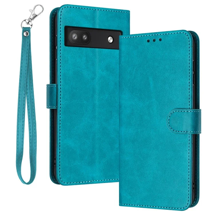 For Google Pixel 6a Folding Stand Case Strap Design Calf Texture Phone Cover