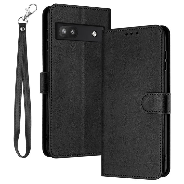 For Google Pixel 6a Folding Stand Case Strap Design Calf Texture Phone Cover