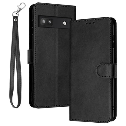 For Google Pixel 6a Folding Stand Case Strap Design Calf Texture Phone Cover