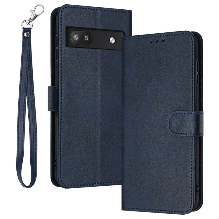 For Google Pixel 6a Folding Stand Case Strap Design Calf Texture Phone Cover