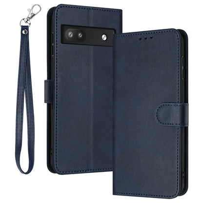 For Google Pixel 6a Folding Stand Case Strap Design Calf Texture Phone Cover