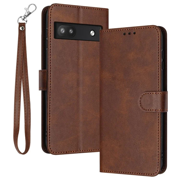 For Google Pixel 6a Folding Stand Case Strap Design Calf Texture Phone Cover