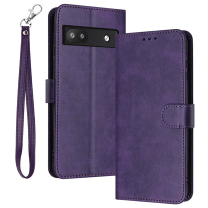 For Google Pixel 6a Folding Stand Case Strap Design Calf Texture Phone Cover