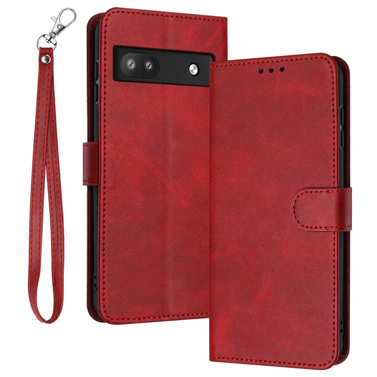 For Google Pixel 6a Folding Stand Case Strap Design Calf Texture Phone Cover