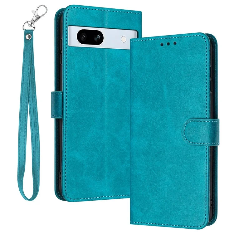 For Google Pixel 7a Drop Protection Case Calf Texture Phone Cover with Strap