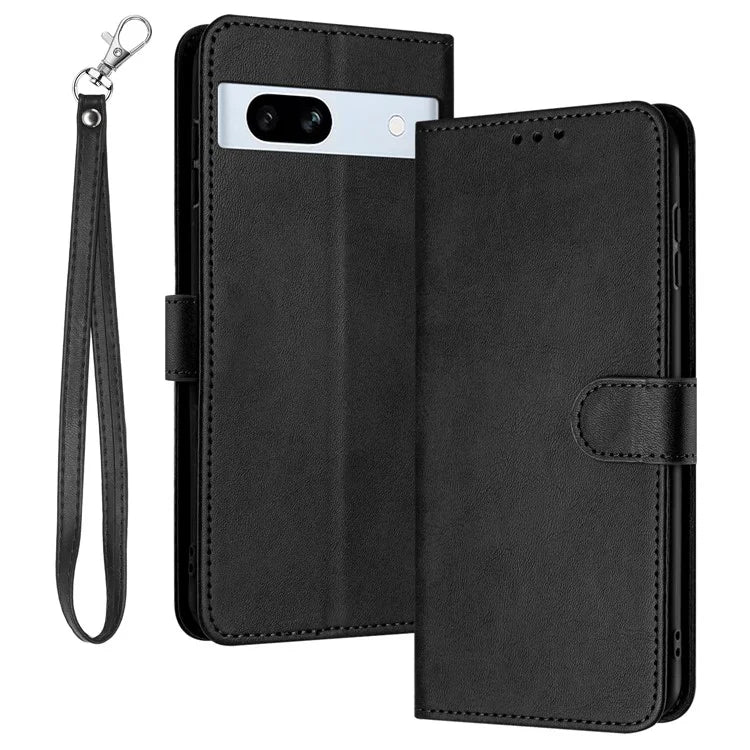 For Google Pixel 7a Drop Protection Case Calf Texture Phone Cover with Strap