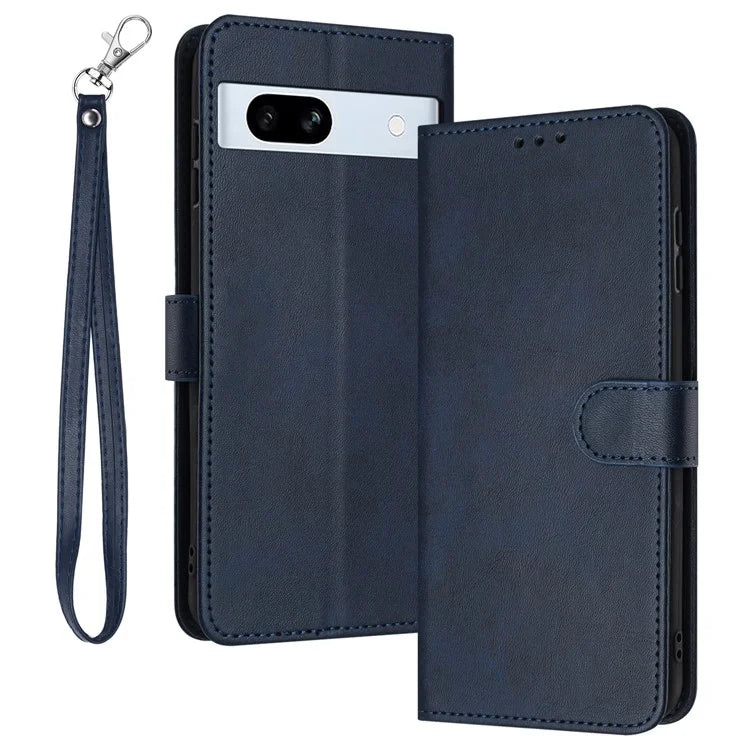 For Google Pixel 7a Drop Protection Case Calf Texture Phone Cover with Strap