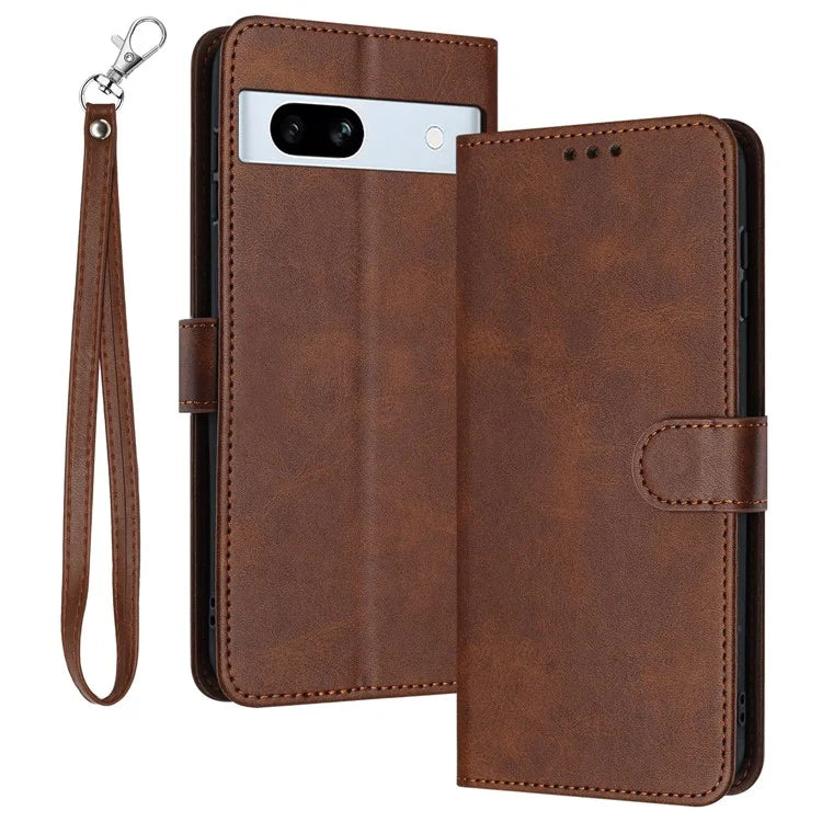 For Google Pixel 7a Drop Protection Case Calf Texture Phone Cover with Strap
