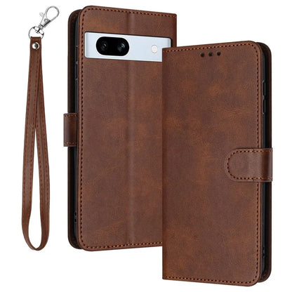 For Google Pixel 7a Drop Protection Case Calf Texture Phone Cover with Strap