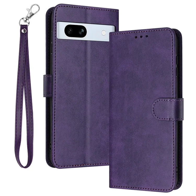 For Google Pixel 7a Drop Protection Case Calf Texture Phone Cover with Strap