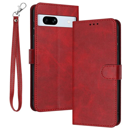 For Google Pixel 7a Drop Protection Case Calf Texture Phone Cover with Strap