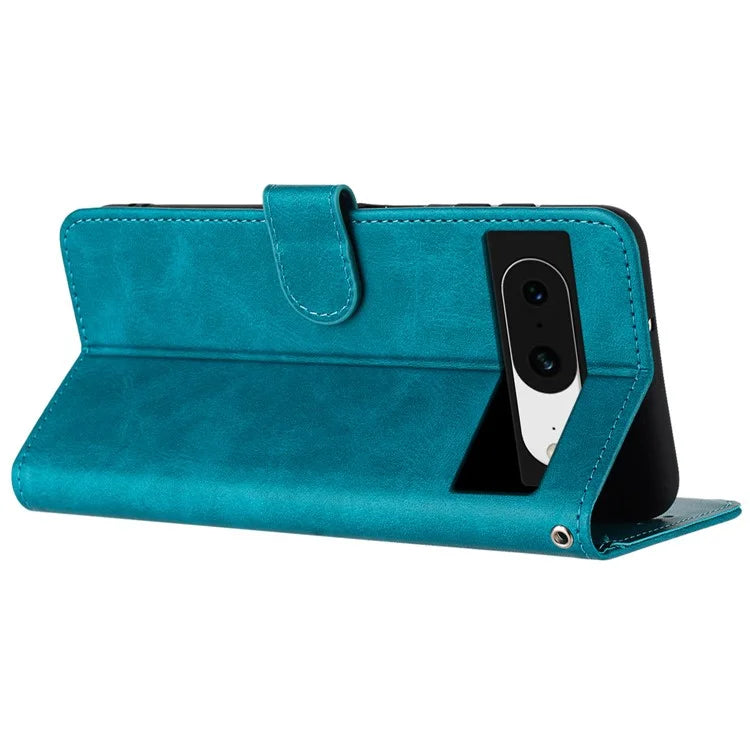 For Google Pixel 8 PU Leather Wallet Case Calf Texture Phone Cover with Strap