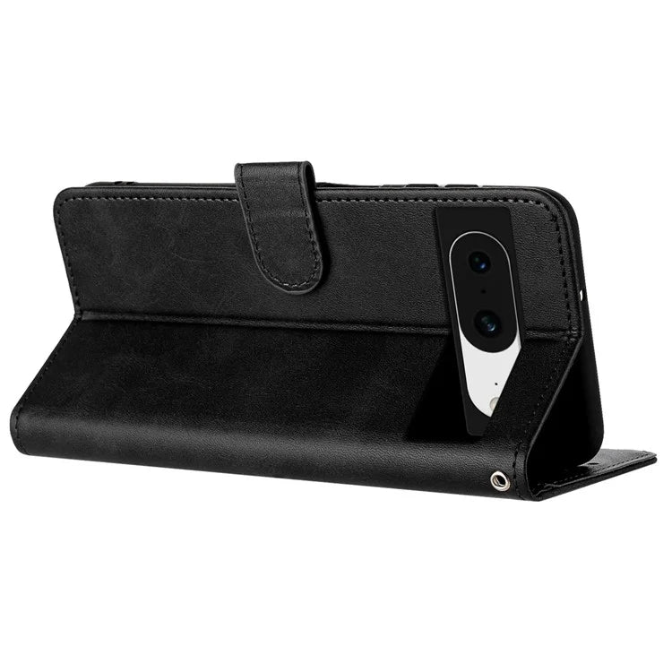 For Google Pixel 8 PU Leather Wallet Case Calf Texture Phone Cover with Strap