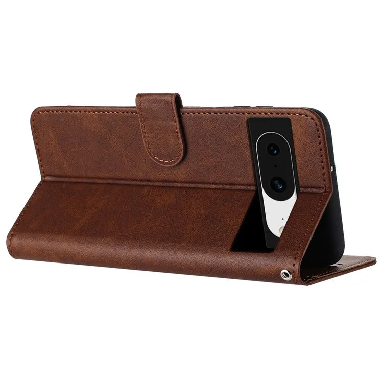 For Google Pixel 8 PU Leather Wallet Case Calf Texture Phone Cover with Strap
