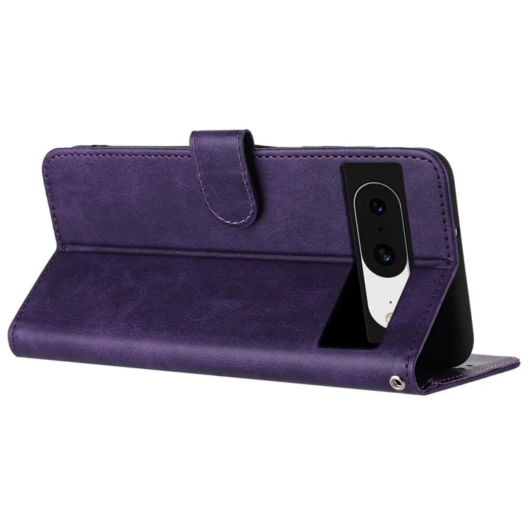 For Google Pixel 8 PU Leather Wallet Case Calf Texture Phone Cover with Strap