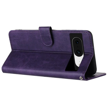 For Google Pixel 8 PU Leather Wallet Case Calf Texture Phone Cover with Strap