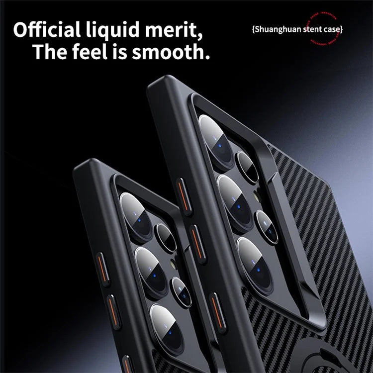 For Samsung Galaxy S24 Ultra Magnetic Case Carbon Fiber Texture Ring Kickstand Phone Cover