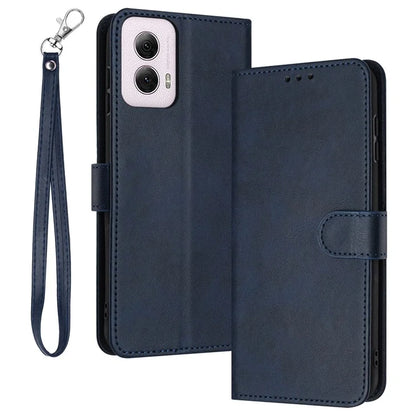 For Motorola Moto E14 4G / G04 4G / G04s 4G / G24 4G Shockproof Wallet Case Calf Texture Phone Cover with Strap