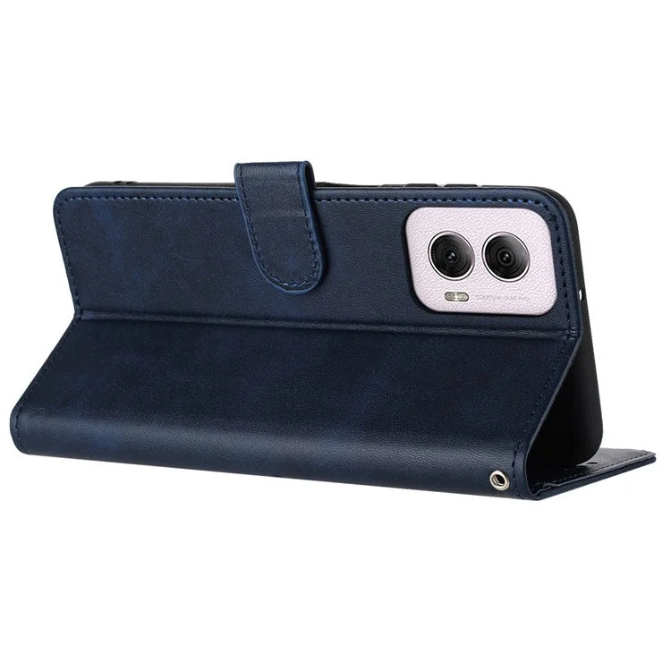 For Motorola Moto E14 4G / G04 4G / G04s 4G / G24 4G Shockproof Wallet Case Calf Texture Phone Cover with Strap