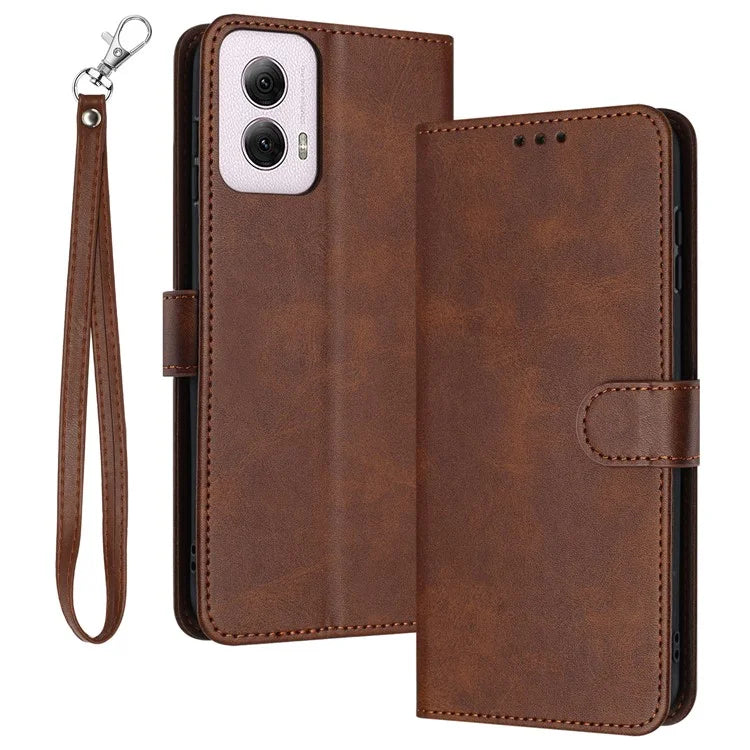 For Motorola Moto E14 4G / G04 4G / G04s 4G / G24 4G Shockproof Wallet Case Calf Texture Phone Cover with Strap