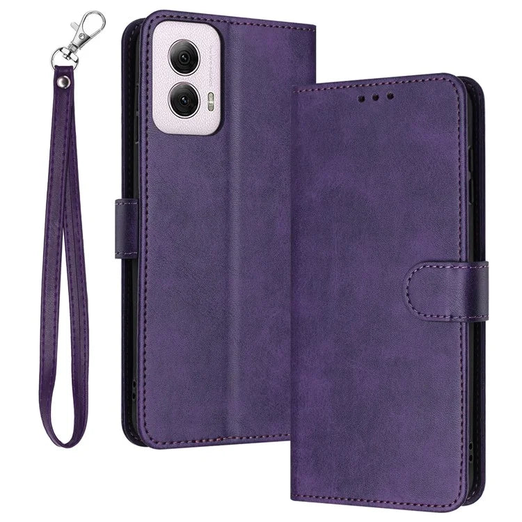For Motorola Moto E14 4G / G04 4G / G04s 4G / G24 4G Shockproof Wallet Case Calf Texture Phone Cover with Strap