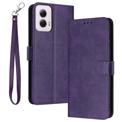 For Motorola Moto E14 4G / G04 4G / G04s 4G / G24 4G Shockproof Wallet Case Calf Texture Phone Cover with Strap