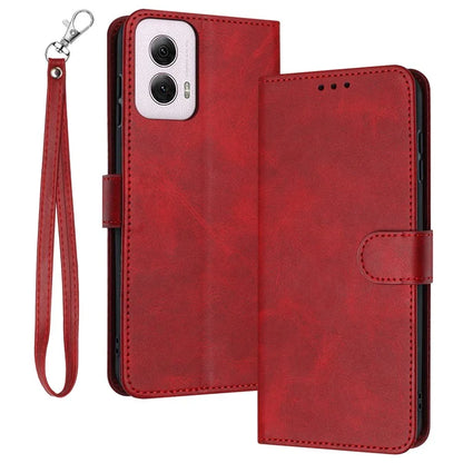 For Motorola Moto E14 4G / G04 4G / G04s 4G / G24 4G Shockproof Wallet Case Calf Texture Phone Cover with Strap