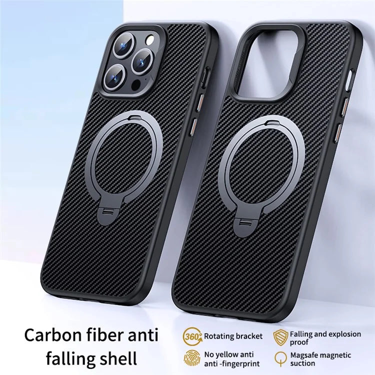 For iPhone 15 Pro Case Shock-Absorbent PC+TPU Kickstand Phone Shell Compatible with MagSafe