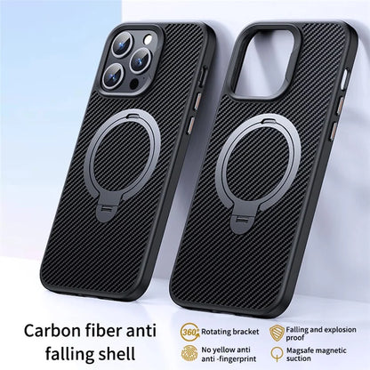 For iPhone 15 Pro Case Shock-Absorbent PC+TPU Kickstand Phone Shell Compatible with MagSafe