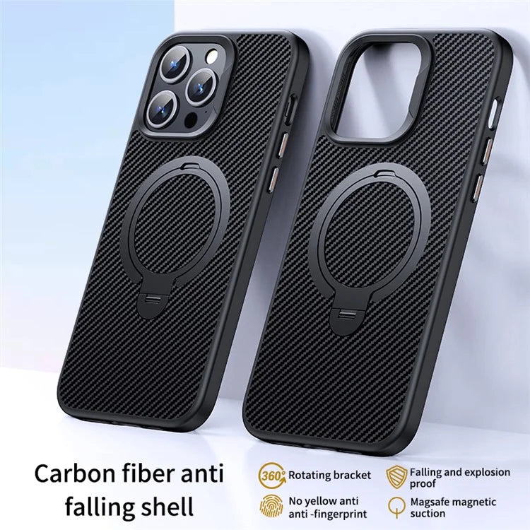 For iPhone 15 Pro Case Shock-Absorbent PC+TPU Kickstand Phone Shell Compatible with MagSafe