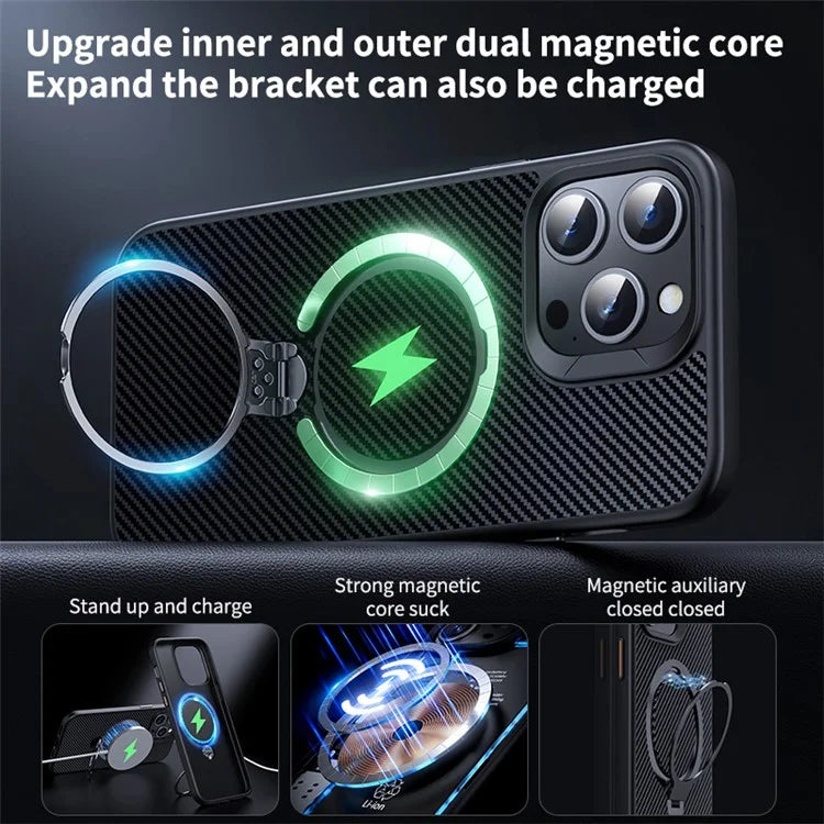 For iPhone 15 Pro Case Shock-Absorbent PC+TPU Kickstand Phone Shell Compatible with MagSafe