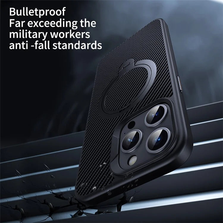 For iPhone 15 Pro Case Shock-Absorbent PC+TPU Kickstand Phone Shell Compatible with MagSafe