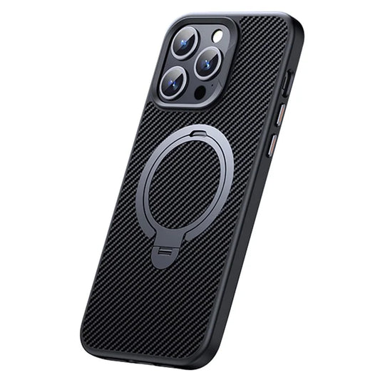 For iPhone 12 / 12 Pro Case Kickstand Protective Cover Carbon Fiber Texture Compatible with MagSafe