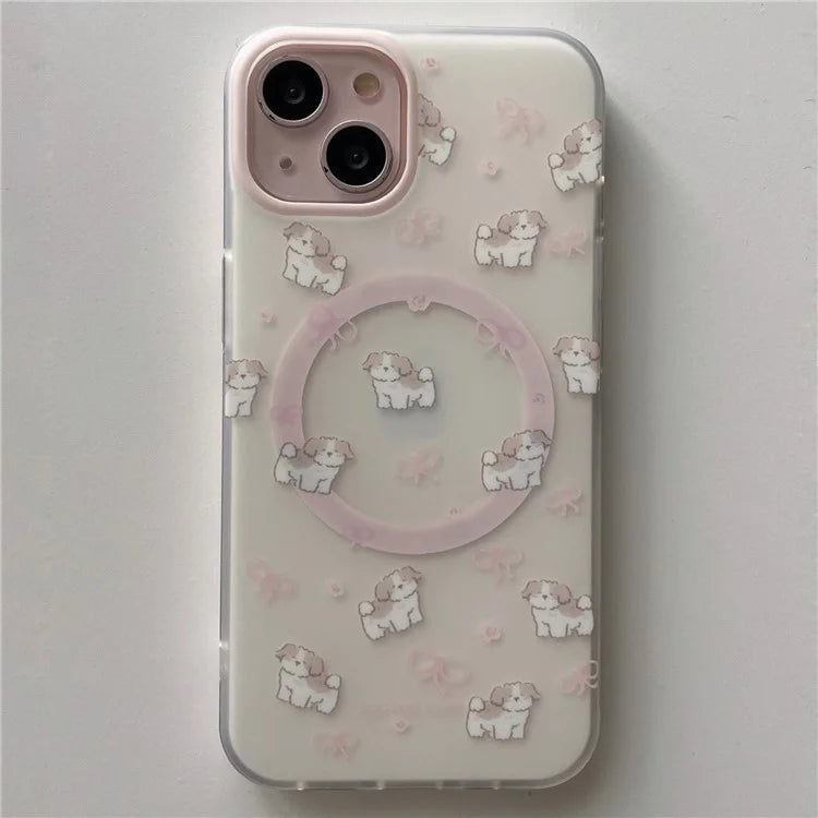 For iPhone 13 Mobile Phone Case Cartoon Dog IMD Detachable Magnetic Card Bag TPU Phone Cover