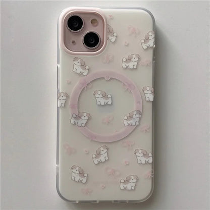 For iPhone 13 Mobile Phone Case Cartoon Dog IMD Detachable Magnetic Card Bag TPU Phone Cover
