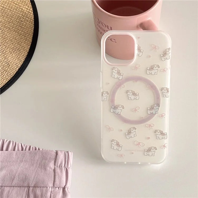 For iPhone 13 Mobile Phone Case Cartoon Dog IMD Detachable Magnetic Card Bag TPU Phone Cover