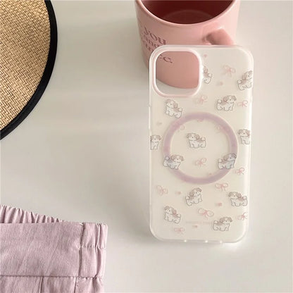 For iPhone 13 Mobile Phone Case Cartoon Dog IMD Detachable Magnetic Card Bag TPU Phone Cover