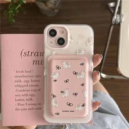 For iPhone 13 Mobile Phone Case Cartoon Dog IMD Detachable Magnetic Card Bag TPU Phone Cover