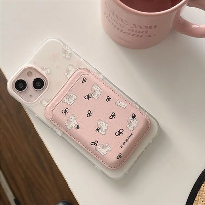 For iPhone 13 Mobile Phone Case Cartoon Dog IMD Detachable Magnetic Card Bag TPU Phone Cover