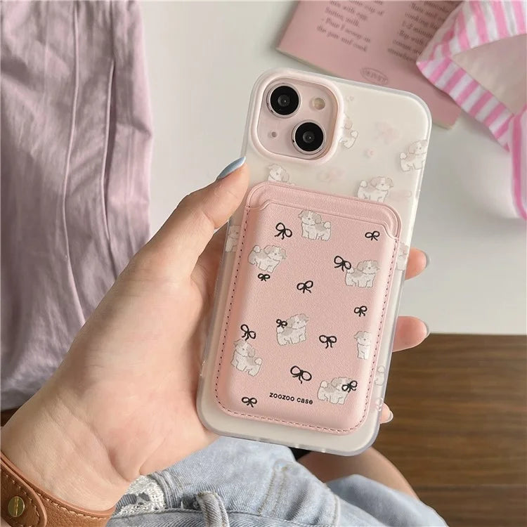 For iPhone 13 Mobile Phone Case Cartoon Dog IMD Detachable Magnetic Card Bag TPU Phone Cover